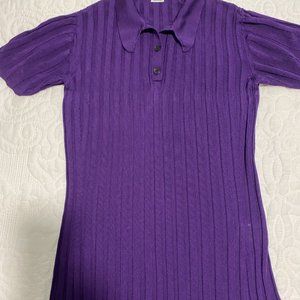 Victoria Beckham Purple Ribbed Polo Knit Top